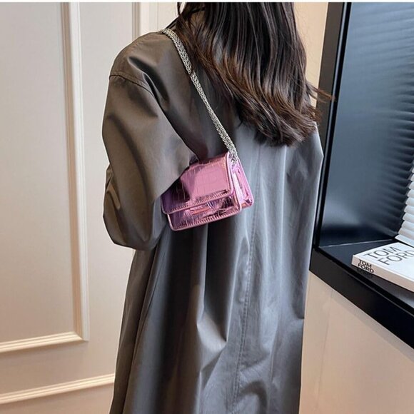 Metallic Silver Evening Mini Purse Crossbody Clutch for Nightclub Parties - Picture 7 of 8